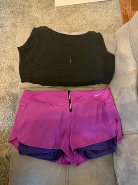 Nike Black Sports Bra with Bright Purple Running Shorts bra 2x shorts XL.